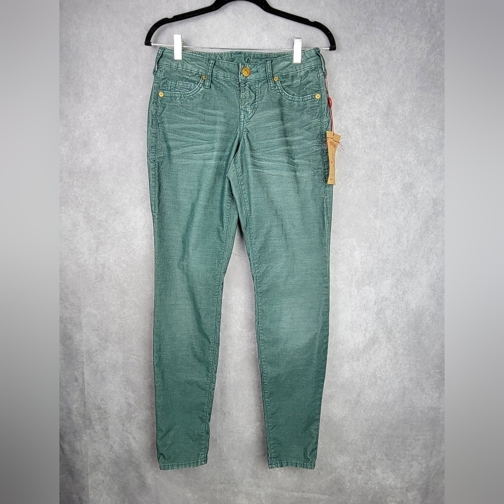 TRUE RELIGION LOGO GREEN WOMEN'S MID RISE SKINNY JEANS‎ SIZE 27 #5